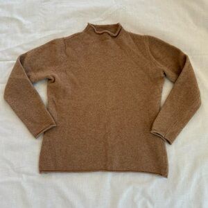 Light Brown Camel Tan Cozy Knit Fitted Mock Neck Turtleneck Sweater